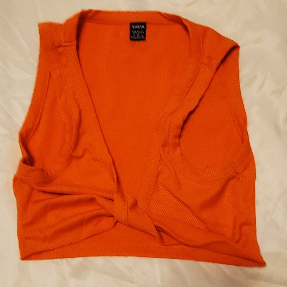 SHEIN Orange Tie Front Crop Tank Top